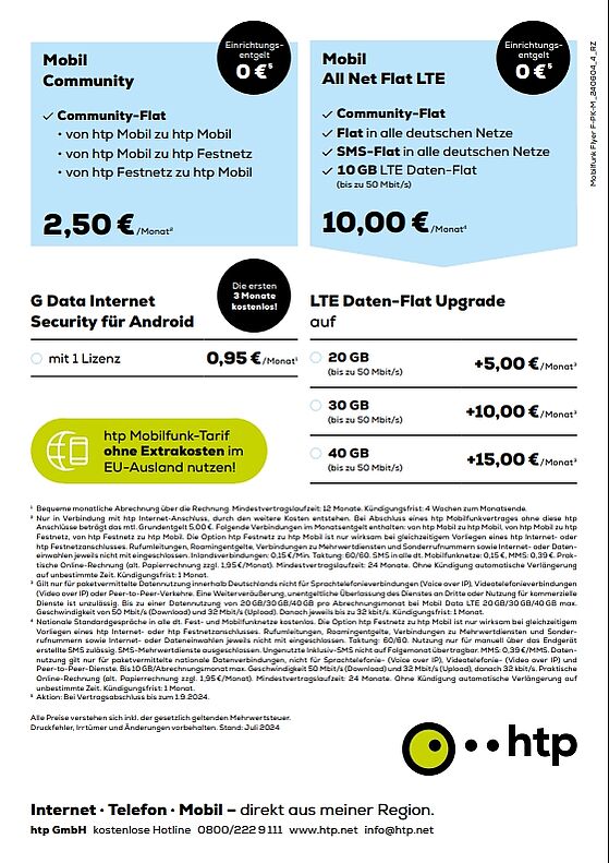 Preisübersicht Mobiltarife
